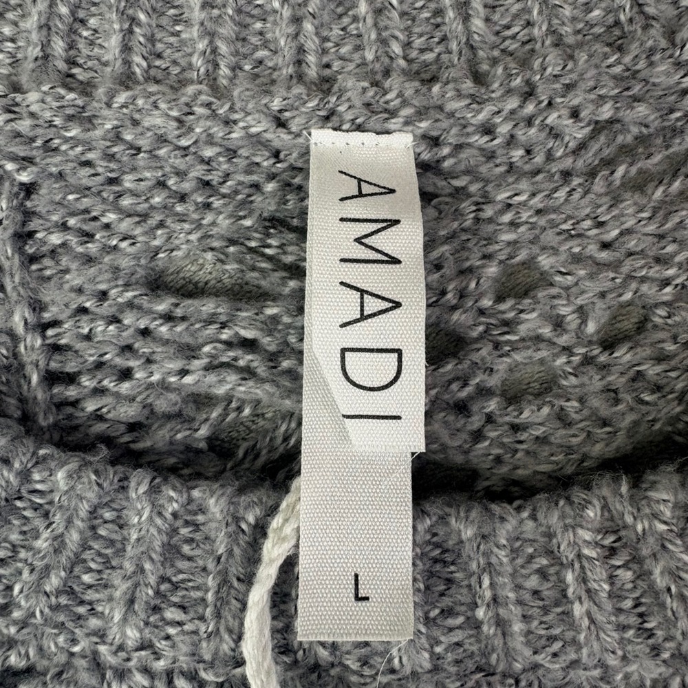 Amadi Athropologie L Grey Chunky Sweater Mixed Cable Pointelle Knit Cottage Core - Picture 5 of 12
